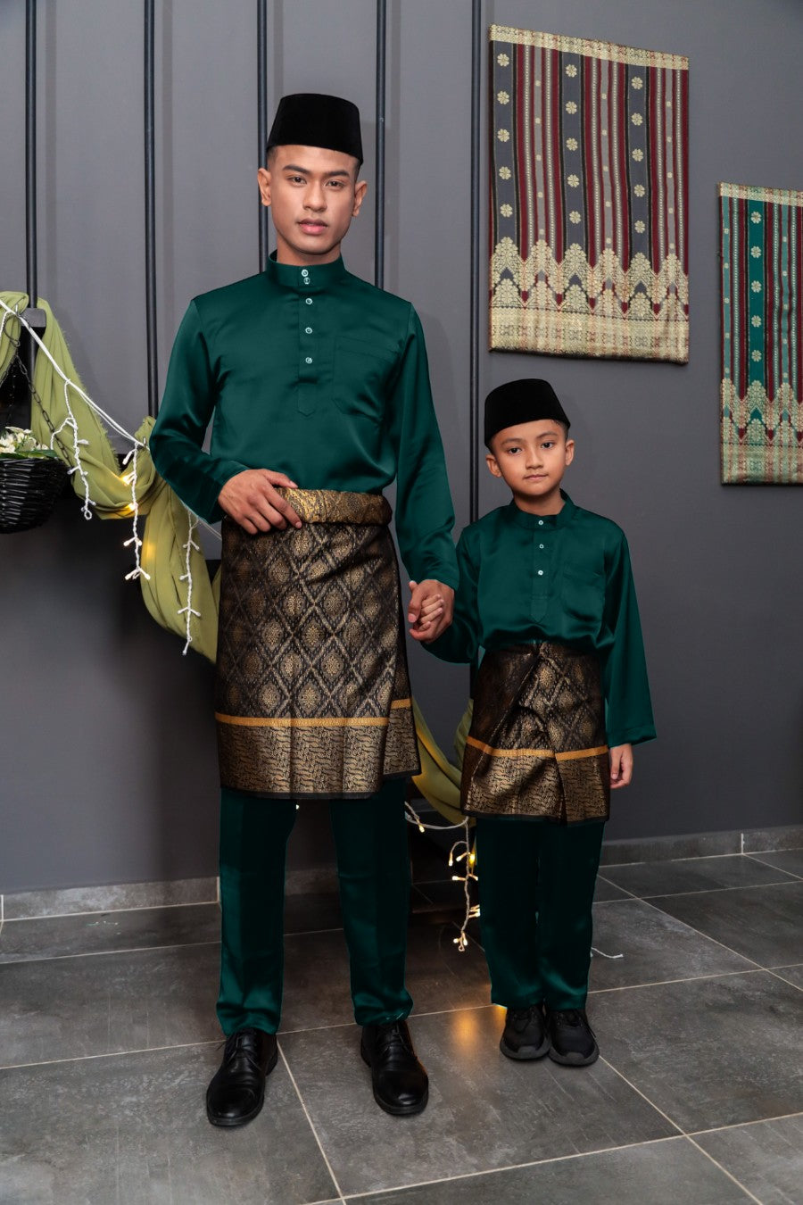 Arjuna Cekak Musang Bapa & Anak Moden Fit - Hijau Teal Baju Melayu