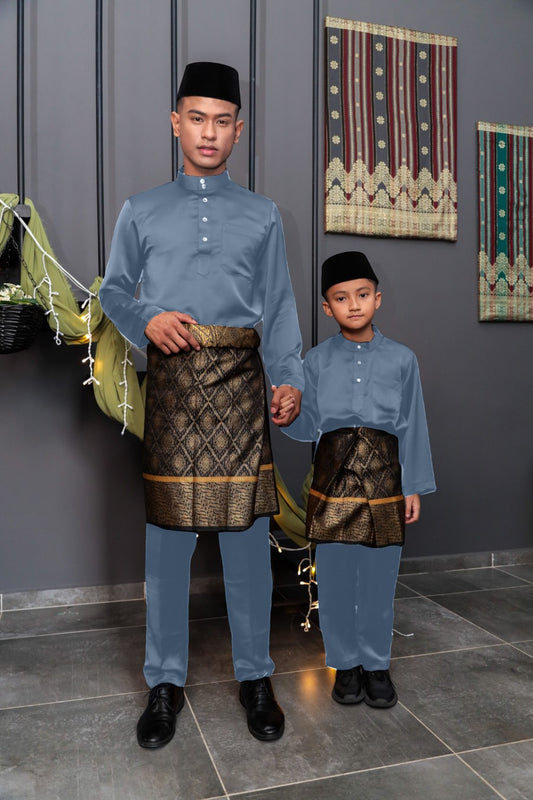 Arjuna Cekak Musang Bapa & Anak Moden Fit - Biru Langit Baju Melayu