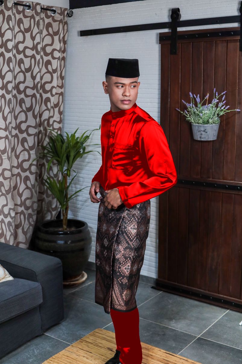 Arjuna Cekak Musang Bapa & Anak Moden Fit - Merah Delima Baju Melayu