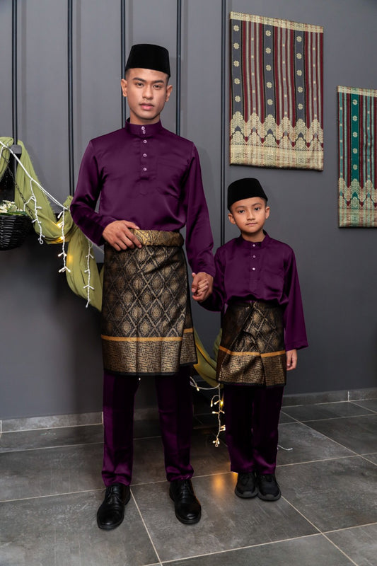 Arjuna Cekak Musang Bapa & Anak Moden Fit - Biru Anggur Baju Melayu