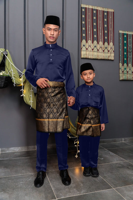 Arjuna Cekak Musang Bapa & Anak Moden Fit - Biru Tua Baju Melayu