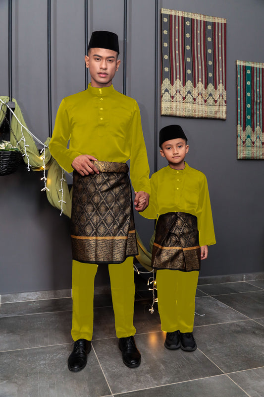 Arjuna Cekak Musang Bapa & Anak Moden Fit - Emas Antik Baju Melayu