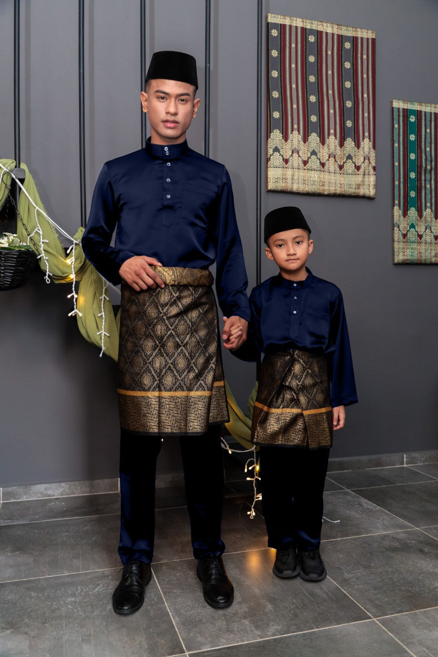 Arjuna Cekak Musang Bapa & Anak Moden Fit - Biru Malam Baju Melayu