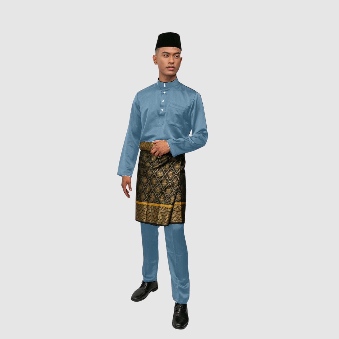 Arjuna Cekak Musang Bapa & Anak Moden Fit - Biru Kelabu Baju Melayu