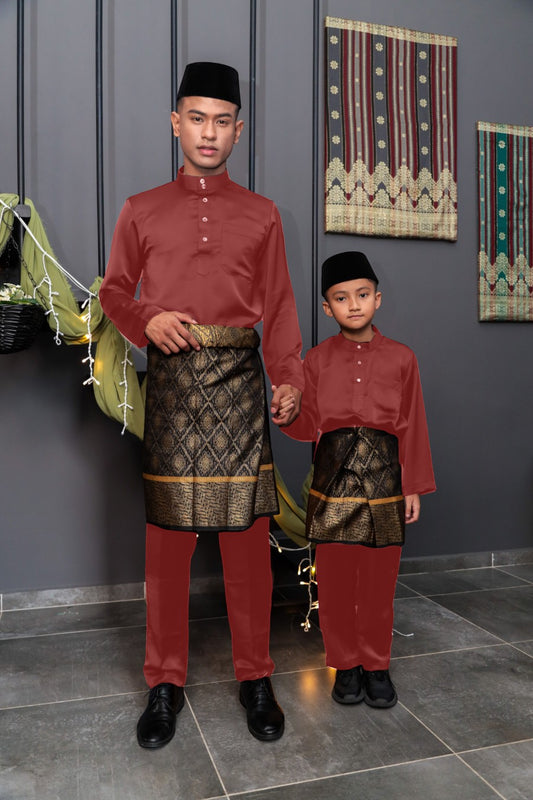 Arjuna Cekak Musang Bapa & Anak Moden Fit - Mawar Pudar Baju Melayu