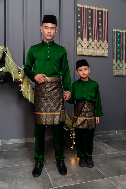 Arjuna Cekak Musang Bapa & Anak Moden Fit - Hijau Zamrud  Baju Melayu