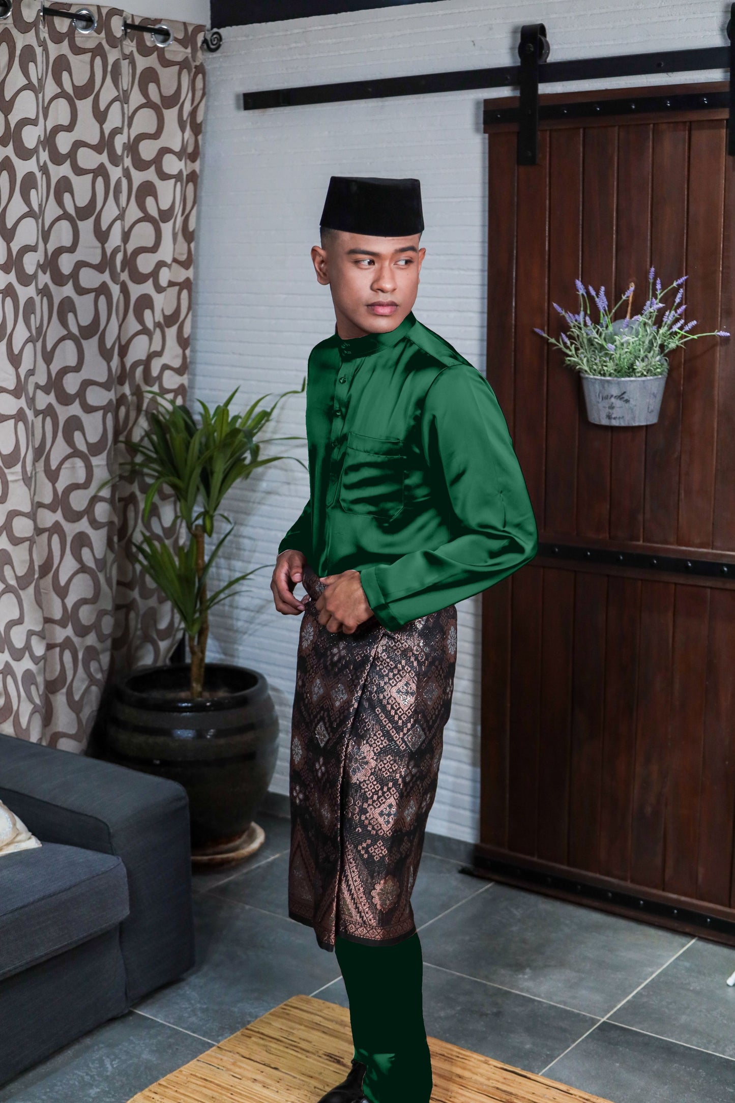 Arjuna Cekak Musang Bapa & Anak Moden Fit - Hijau Zamrud  Baju Melayu