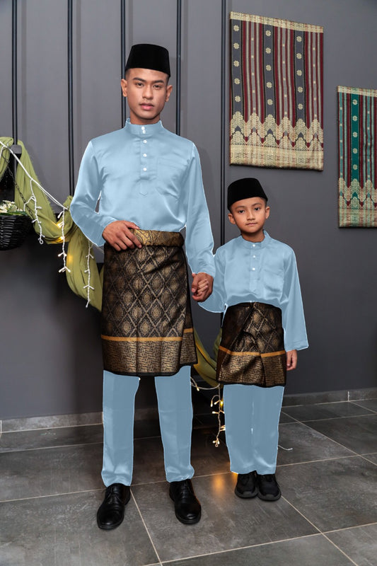 Arjuna Cekak Musang Bapa & Anak Moden Fit - Biru Laut Baju Melayu