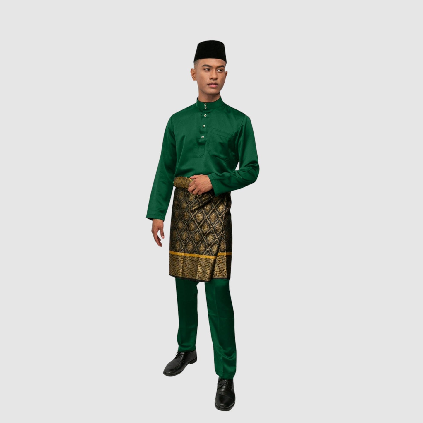 Arjuna Cekak Musang Bapa & Anak Moden Fit - Hijau Zamrud  Baju Melayu