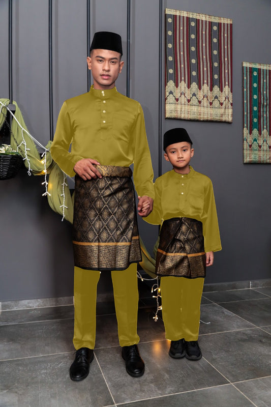 Arjuna Cekak Musang Bapa & Anak Moden Fit - Emas Klasik Baju Melayu