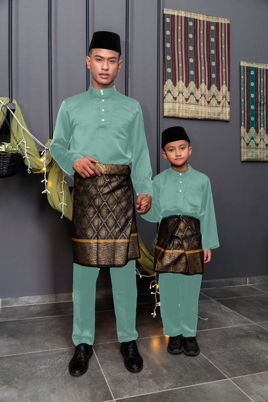 Arjuna Cekak Musang Bapa & Anak Moden Fit - Hijau Pudina Baju Melayu