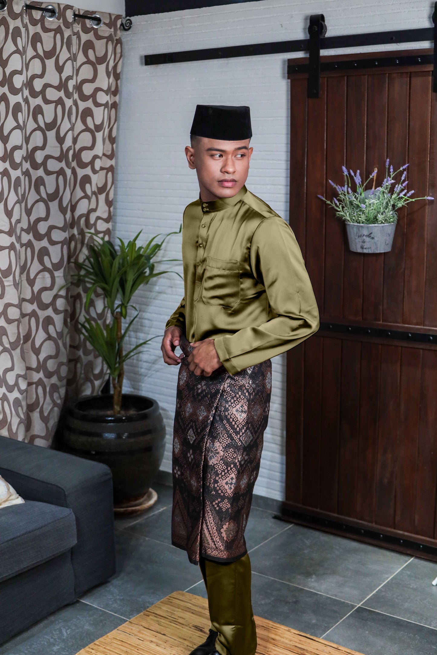 Arjuna Cekak Musang Bapa & Anak Moden Fit - Hijau Lumut Baju Melayu