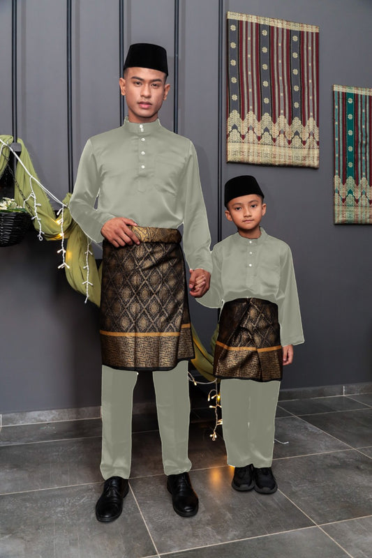 Arjuna Cekak Musang Bapa & Anak Moden Fit - Kelabu Taupe Baju Melayu