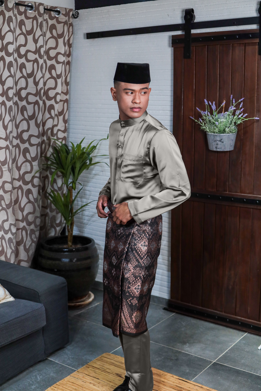 Arjuna Cekak Musang Bapa & Anak Moden Fit - Kelabu Taupe Baju Melayu